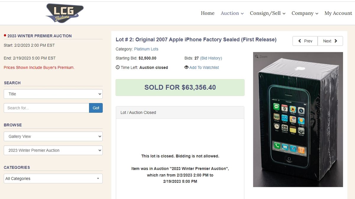 Nerozbalený první iPhone se prodal v aukci za 1,4 milionu korun